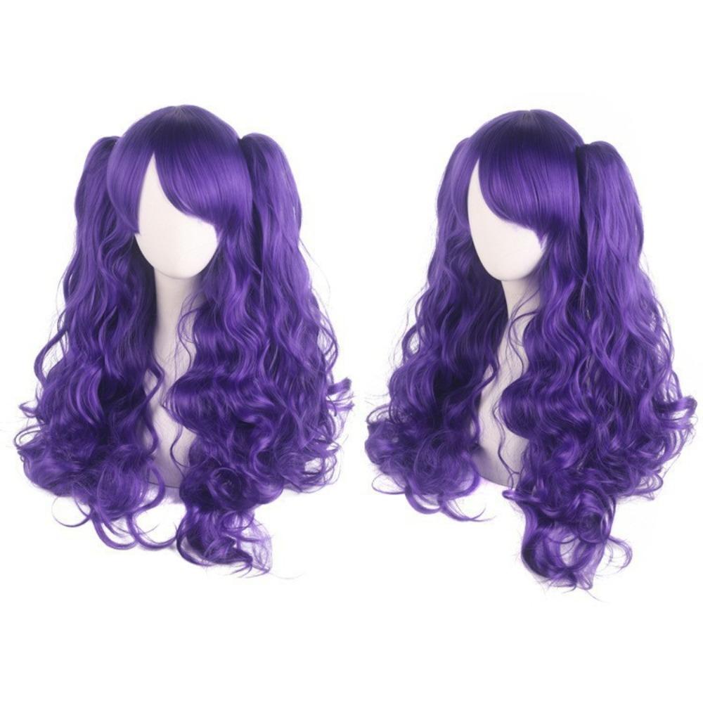 80cm Long Curly Cosplay Wig with 2 Ponytails Women Layered Wigs Pink Blue Gold Curly Wigs  Carnival