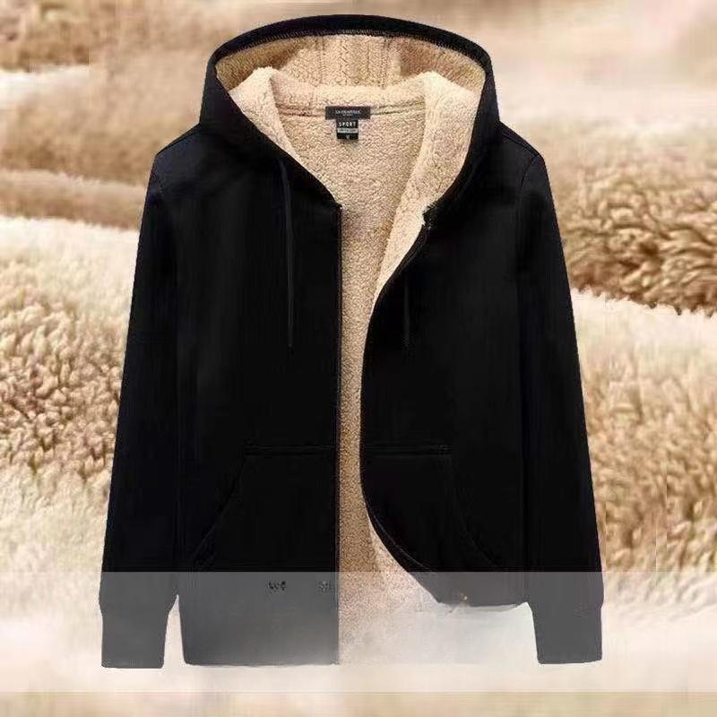 Men's Casual Sports Suit Fleece-lined Thickened Hooded Warm Sweatshirt Loose-fit Fall Winter 2-piece Set