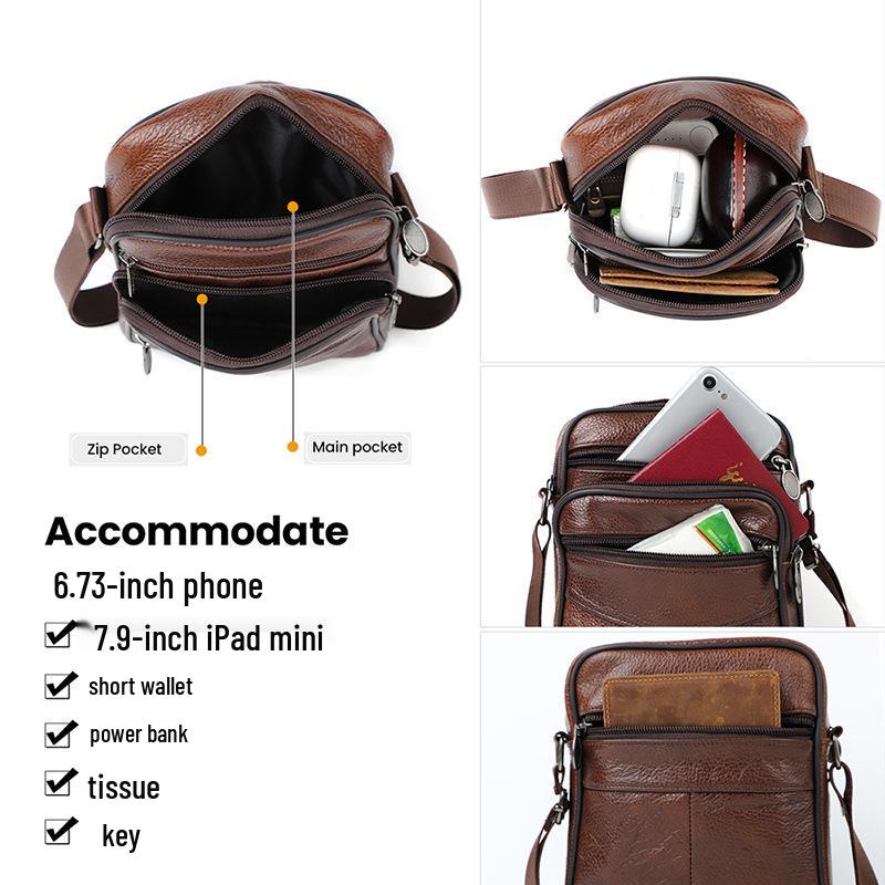 2024 Genuine Leather Men's Crossbody Bag, Simple Single Shoulder Design, Top Layer Cowhide.