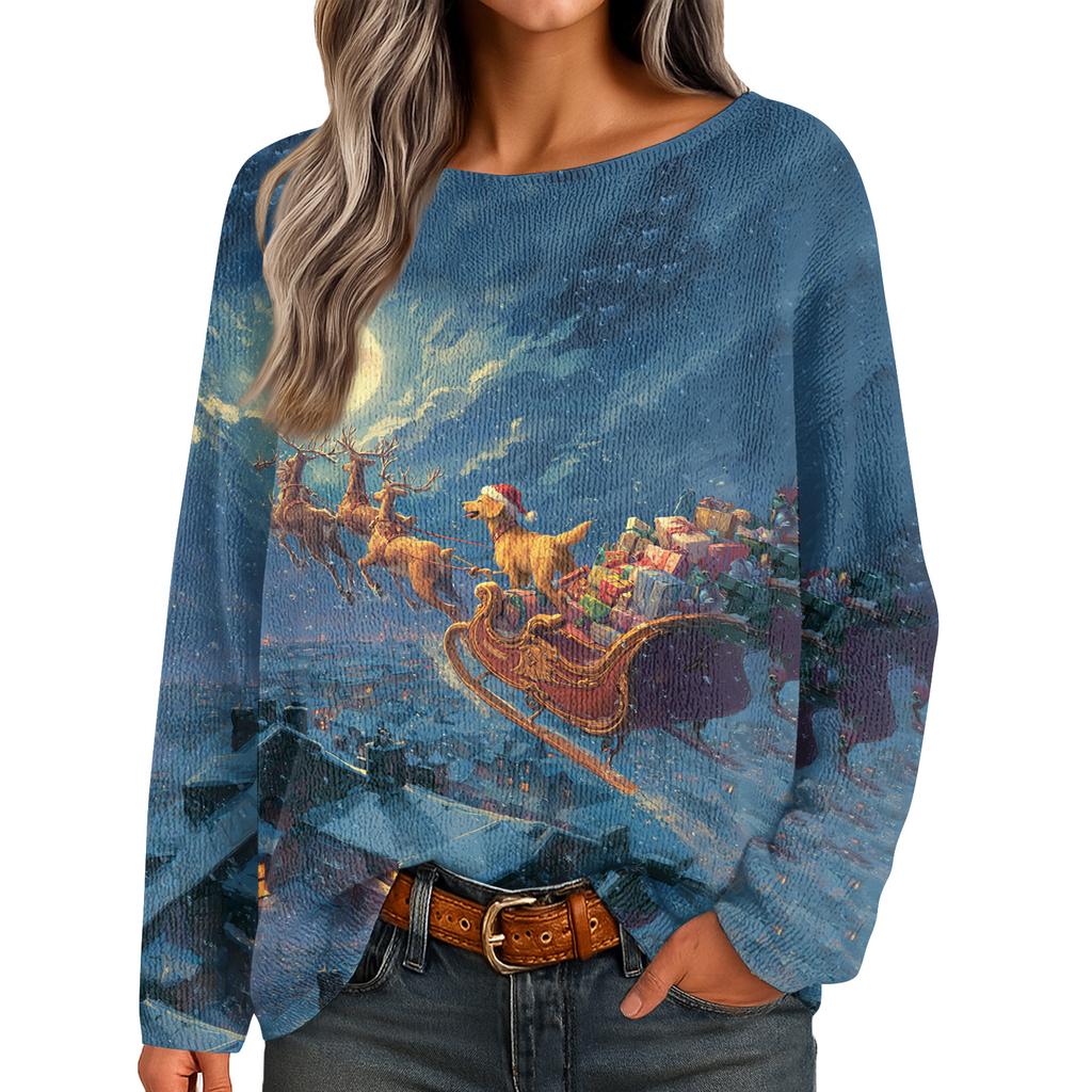 Womens  Fall Sweaters Long Sleeve Print Tops Pullover Sweaters Loose Dressy Casual Basic Clothes
