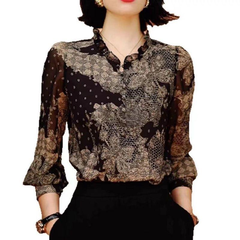 Fashion High-end Retro Pullover Shirt for Women Style Light Luxury Versatile Slim Shirt Top