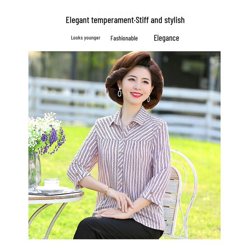 PaSiTe Women's Striped 3/4 Sleeve Button-Up Shirt