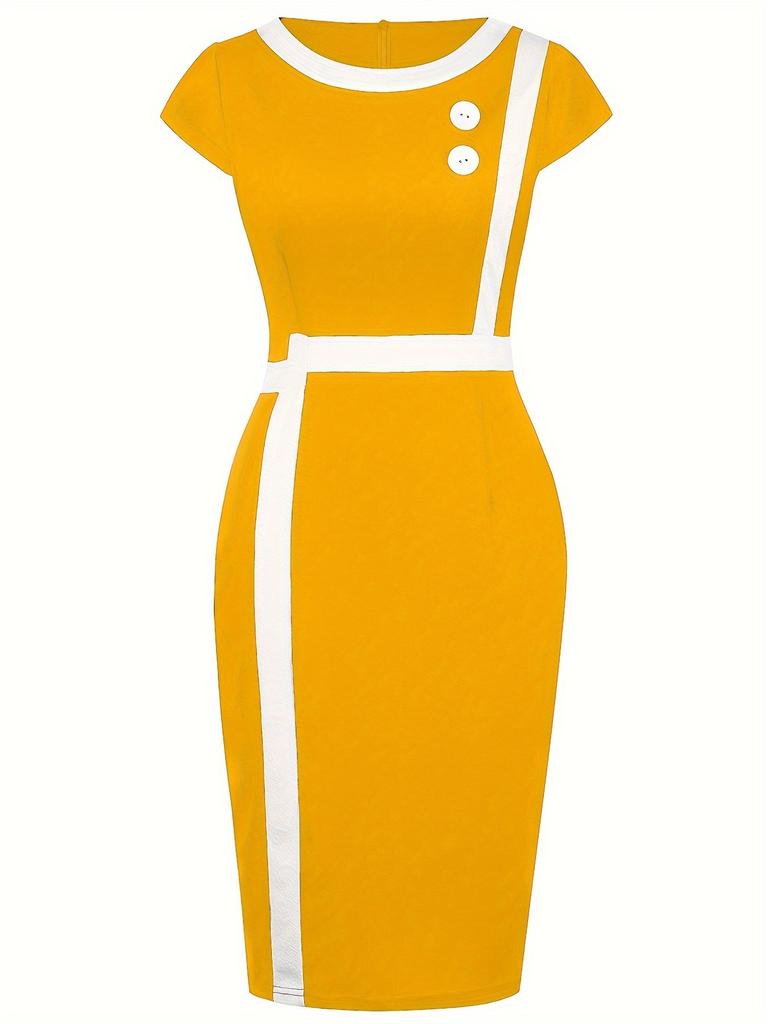 Dame Festkjole Rund Hals Ermeløs Fargeblokk Slank Passform Etui Høy Midje Knappedekor Knelang Formell Forretningsstil Ballgalla Bankett Midi