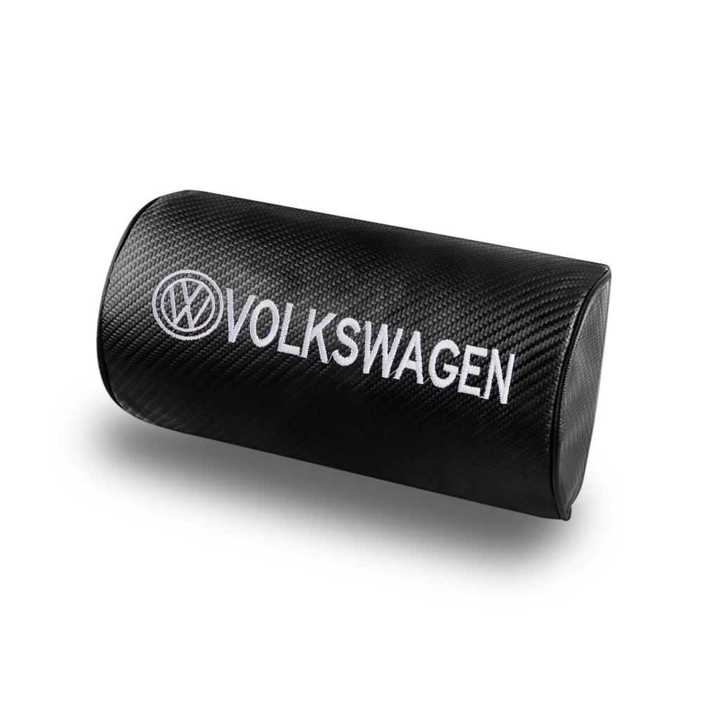 Hub Caps 1/2Pc Carbon Fiber Leather Car Neck Pillows Neck Rest Headrest Valve For Volkswagen VW R Golf 4 5 MK7 Beetle Touran Pas