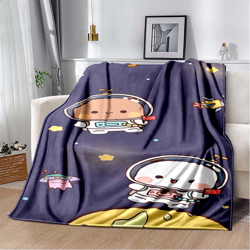 Cute Bubu and Dudu Series Blanket Cartoon Print Kids Warm Flannel Soft Comfortable Home Travel Blanket Bed Blanket Birthday Gift