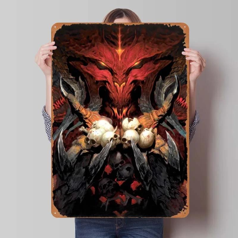 

Металева табличка Diablos З можливістю персоналізації Ігрові плакати Декорація для ігрової кімнати Чоловіча Вінтажна жерстяна табличка для кімнати геймера Настінне мистецтво 7.9x11.8In(20x30cm)