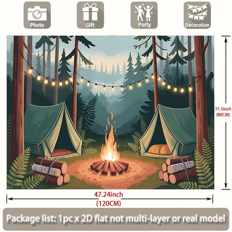 2D Nursery Room Background Cloth Cartoon Campfire Tent Banner for Decor