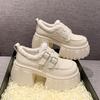 Fashion 8.5CM Winter Warm Casual Leather Shoes Heels Women High Platform Fur Sneakers Thick Sole Plush Sport Leather Shoes Zapatos Mujer