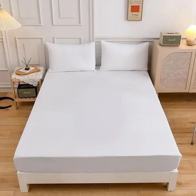 Solid Color Soft Polyester Fitted Sheet Elastic Mattress Cover Single Double Bed Set  120/150/160/180/200/220cm/Bed Fitted Sheet