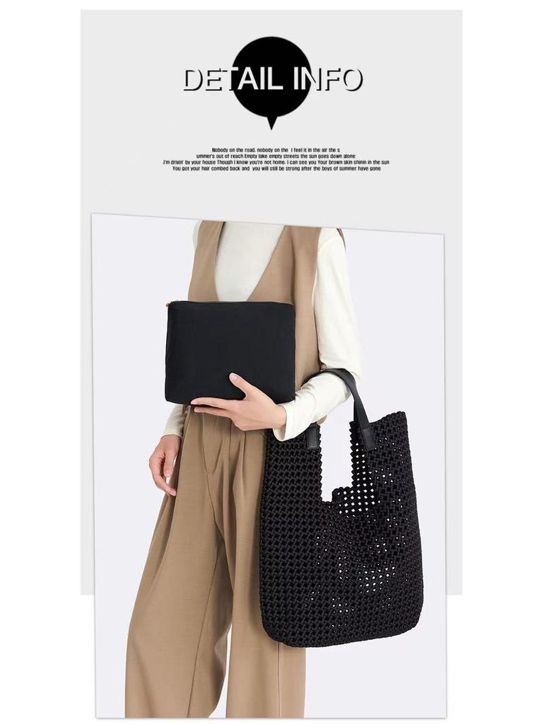 New Large Capacity Hand-Woven Pinwheel Knot Tote Bag with Niche Cutout Design for Mother and Child.