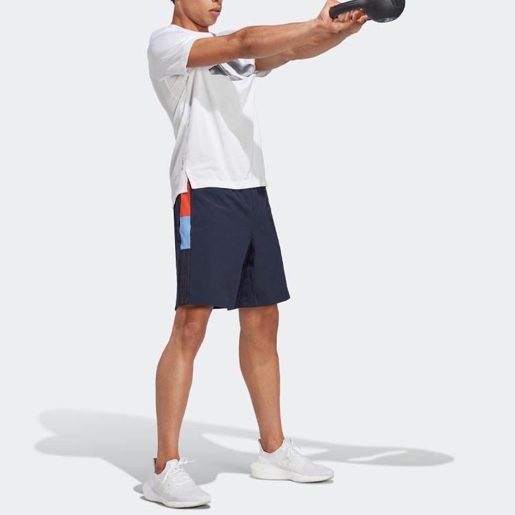 Adidas Logo Print Drawstring Elastic Mid Waist Straight Casual Shorts Men shorts Legendary-Ink-Blue IN5059