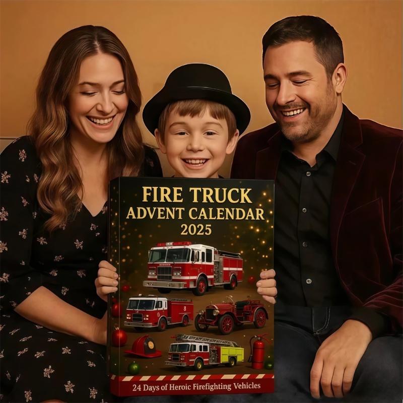 24 Days Surprise Advent Calendar Christmas Advent Calendar with 24 Acrylic Fireengine Toy Car For Festival Decoration