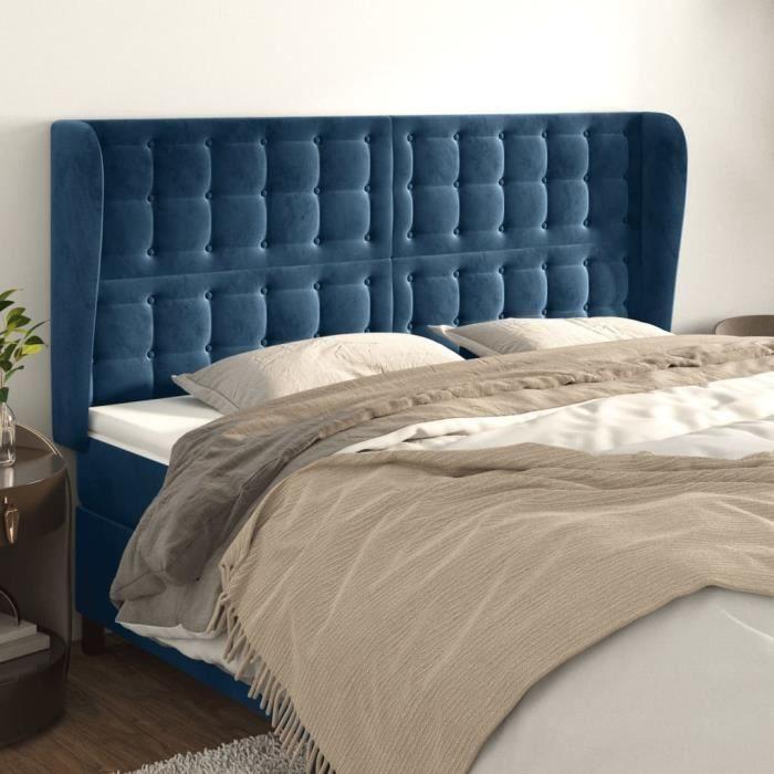 VidaXL Tête de lit avec oreilles Bleu foncé 183x23x118-128 cm Velours3118454