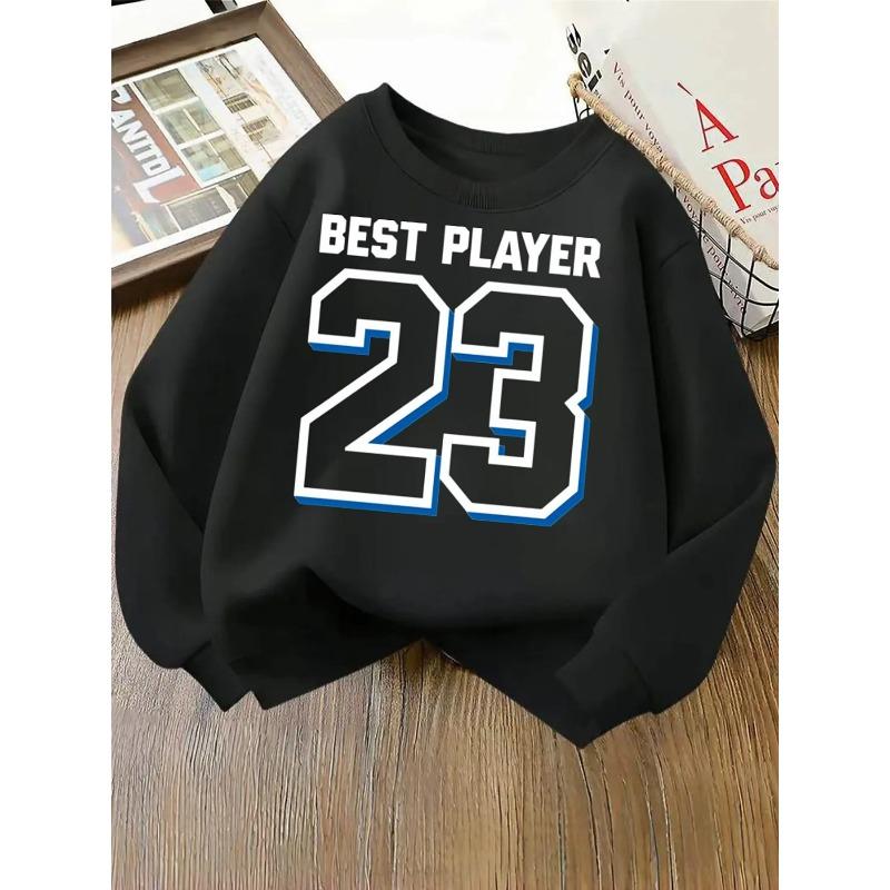 Best Player 23 Jersey Design(1) Girls' Hoodie, Round Neck Hoodie, Autumn and Winter Western Style Top, Children's Long Sleeved T-shirt