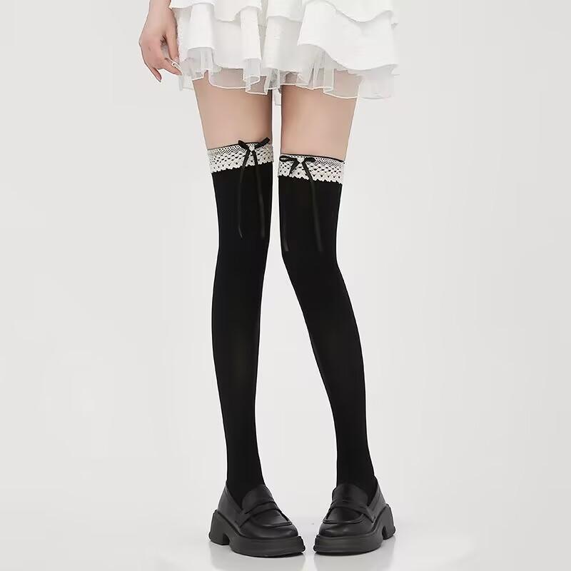 Women's Socks Lolita Lace Pearl Bow Maid White Color Simple Fashion Knee-high Thigh-high Socks Cute Kawaii For Girls Funny Socks
