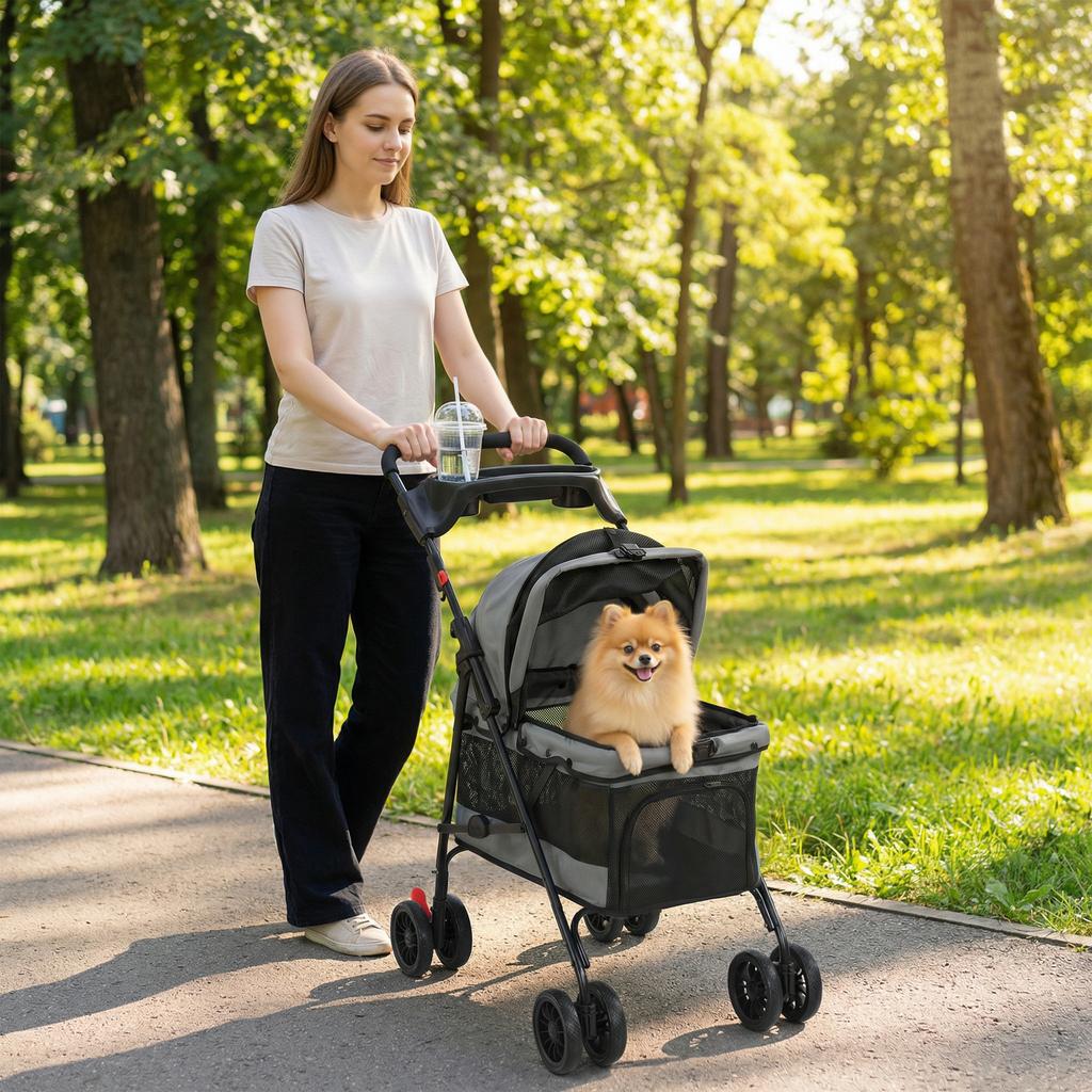 Foldable Dog Stroller, 4 EVA Wheels, Mesh Windows, 73 X 50 X 96 Cm, Grey