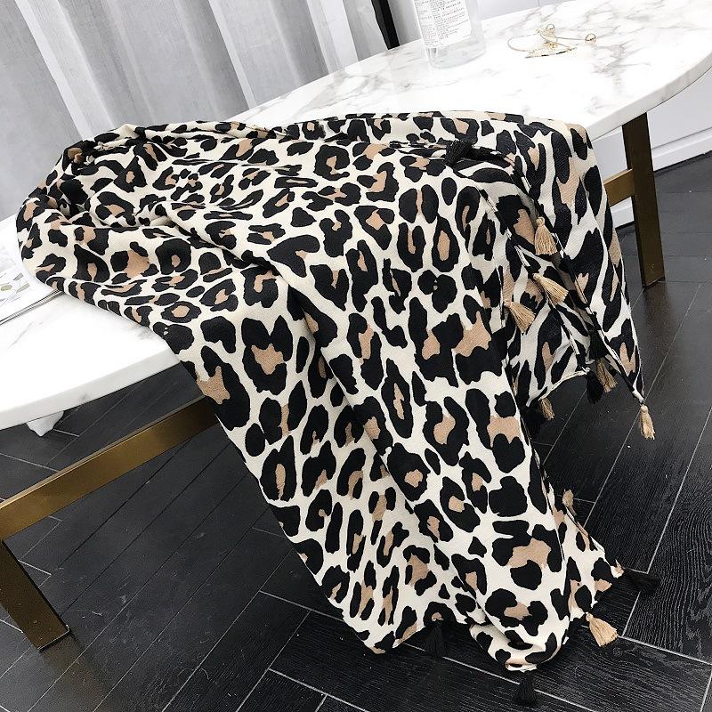 2021 New Women Autumn Cotton Linen Tassel Scarf Brown Leopard Dot Spain Style Wrap Pashminas Stole Muslim Hijab Sjaal 180*90cm