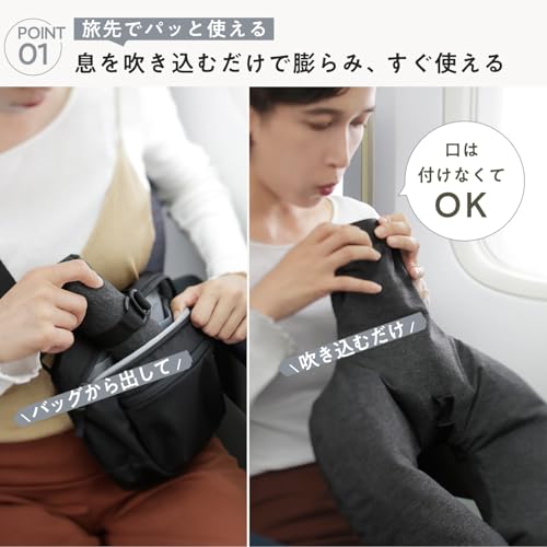 Marna fuu Neck Pillow (Inflates without mouth contact/Folds to smartphone size/Washable) Compact Air Neck Pillow (For travel/airplanes/cars, etc.) Nav