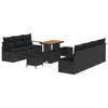 VidaXL Ensemble de 10 pièces de salon de jardin avec coussins Noir Poly Rattan Acacia 3362489