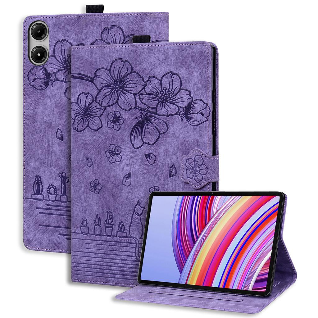 Für Xiaomi Redmi Pad Pro Hülle Kartenfächer Leder Tablet Ständer Folio Hülle Blume Katze
