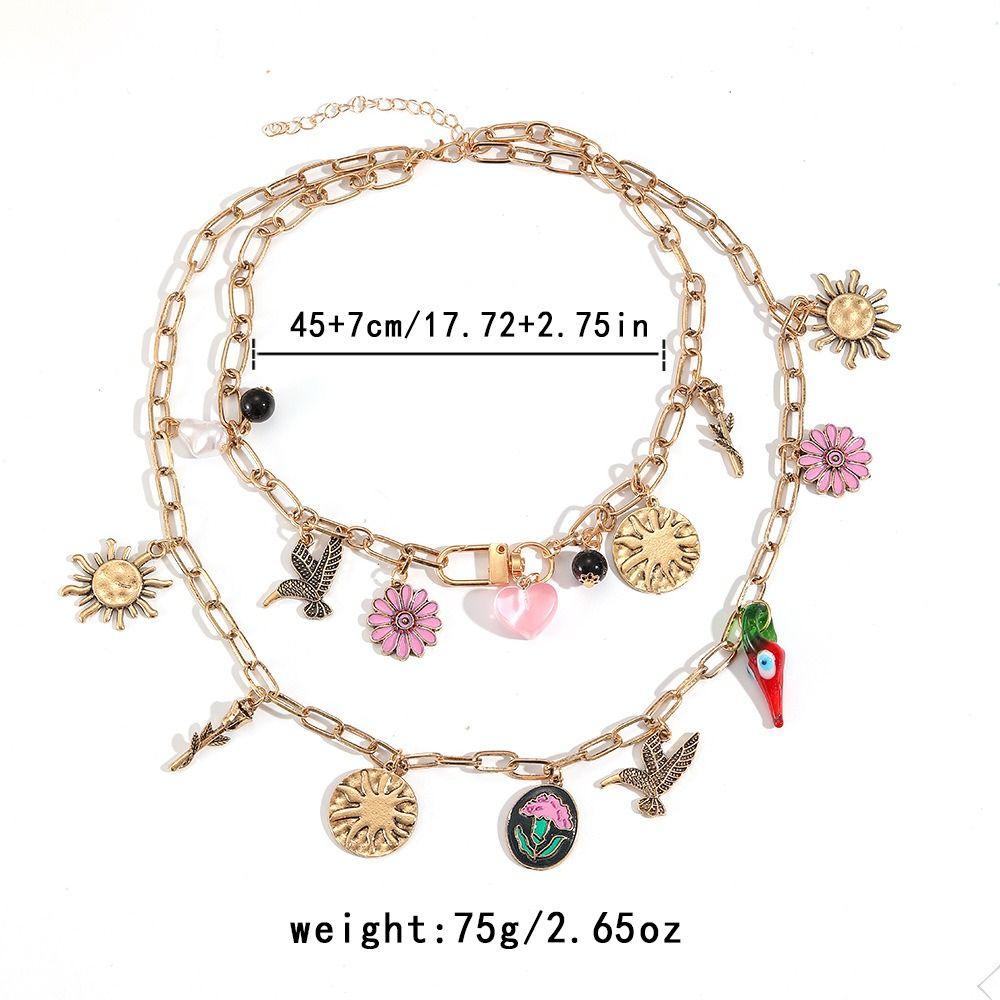 Multilayer Stacked Flower Pendant Necklace Flying Bird Bohemian Collarbone Chain Spring/Summer
