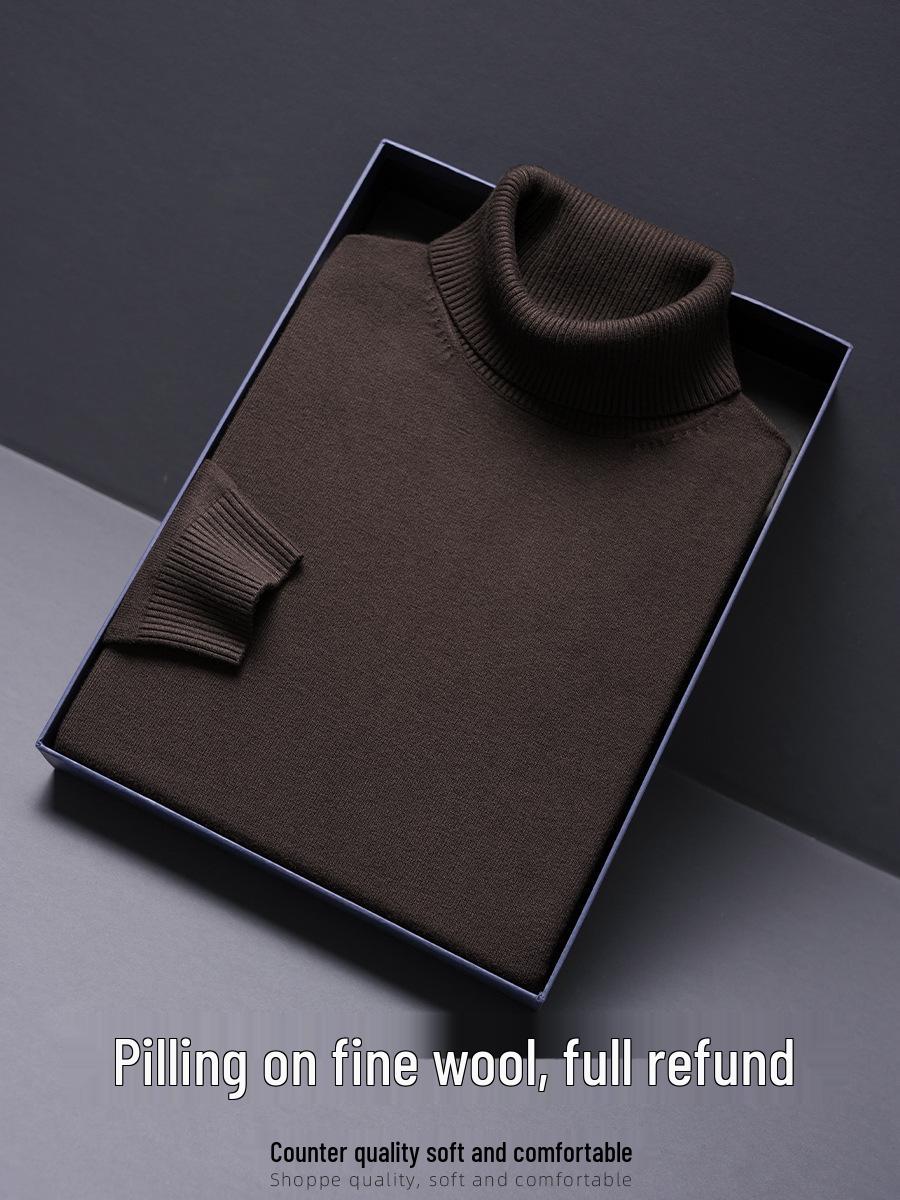 

Men s Solid Color Wool Turtleneck Sweater - Soft, Warm, Double-Fold Neck Knitwear for Autumn/Winter 2XL кавовий