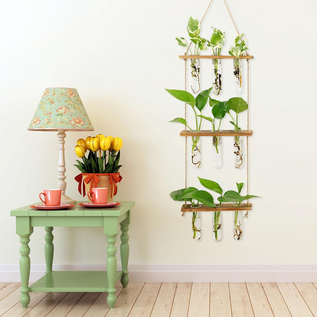 Wall Hanging Propagation Station Tiered Plant Hanger Flower Vases Wall Decor for Home Office