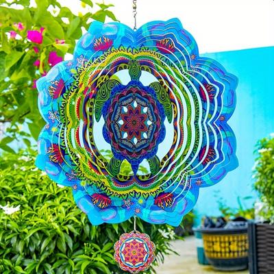 1 Stück 3D Mandala Windspiel, Metall Geometrisches Muster, Hängende Klangspiele, Kinetische Outdoor Garten- & Innendekoration