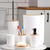 Bathroom Set: Mug, Toilet Brush, Waste Bin, Soap Dispenser, Stand