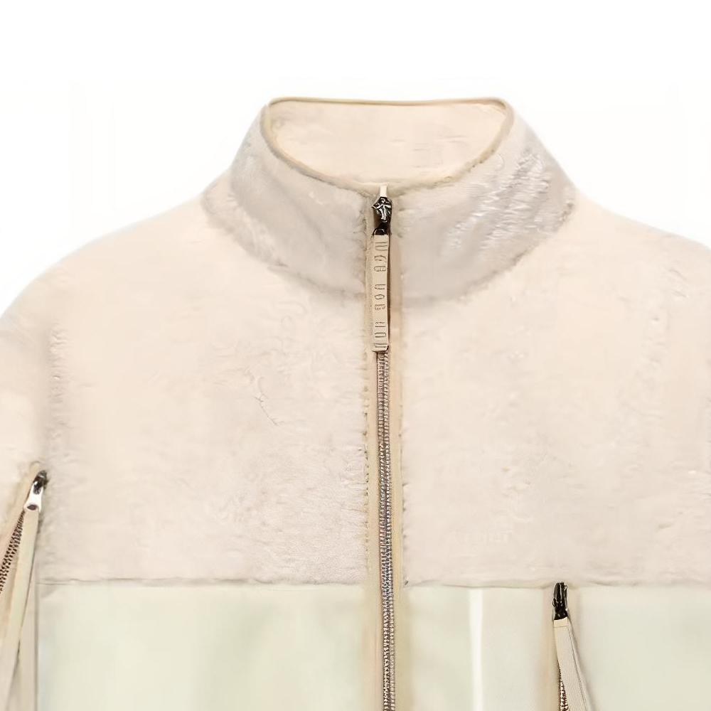 UGG Color Block Stehkragen Reißverschluss Figurbetont Langarm Jacke Damenjacken Weiß 1134993-CRM