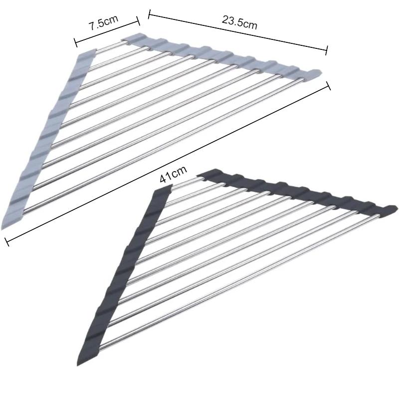 304 Stainless Steel Roll Up Dish Drying Rack Over The Sink Kitchen Roll Up Sink Rack Portable Dish Drainer Foldable Drying Rack