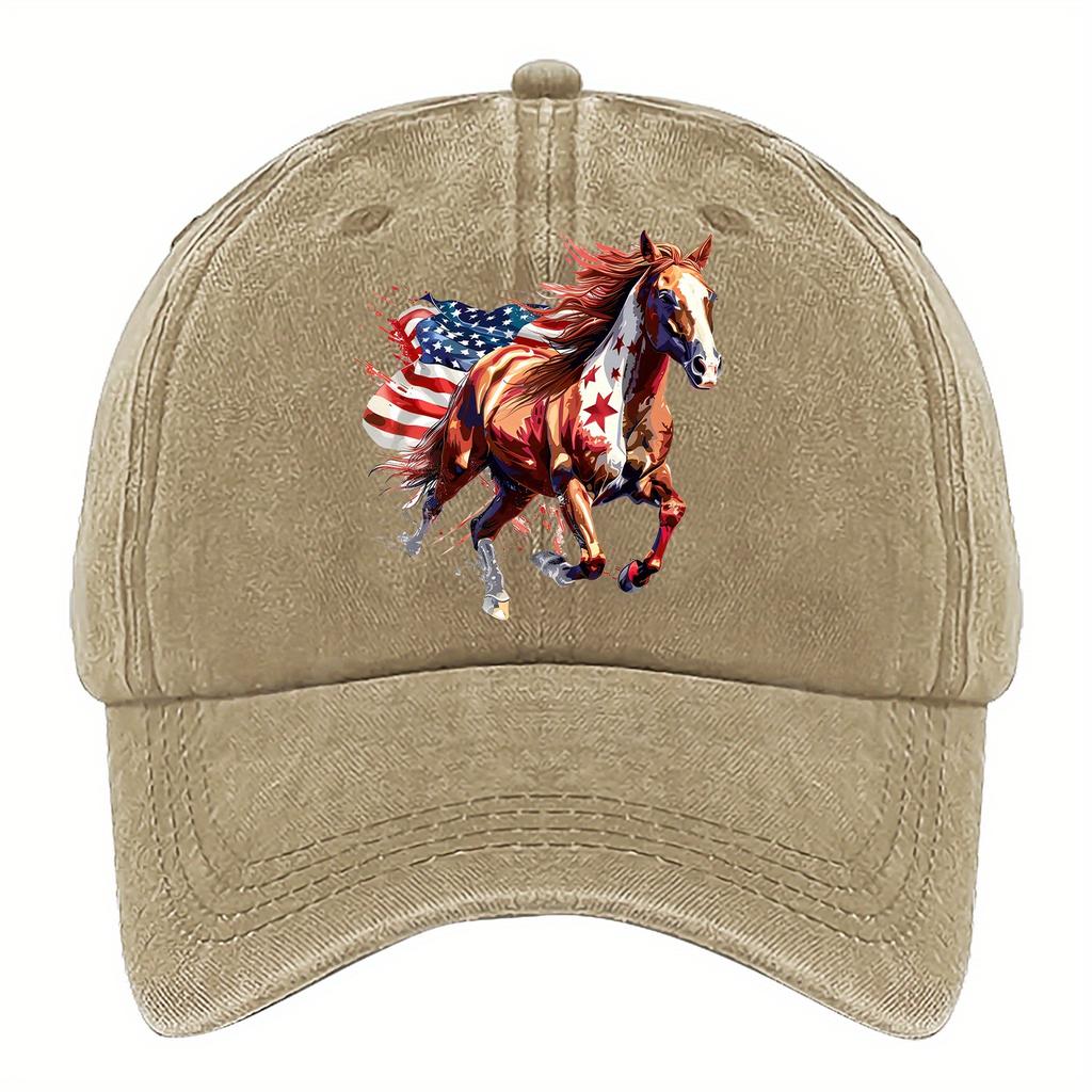 Damen Einstellbare Patriotische Galoppierende Pferde Amerikanische Flagge Baseballkappe Atmungsaktives Netz Mehrfarbige Optionen