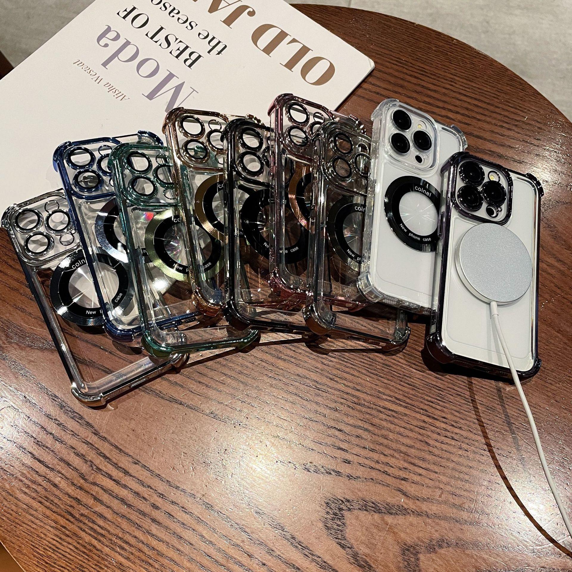 

Suitable for IPhone15PROMAX, Electroplated Four-corner Airbags for Anti-drop, Apple 14 Funhouse Mirror Magnetic Ring for Women Apple 11Promax