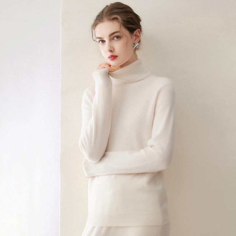 Women's Plus Size 100% Cashmere Knit Long Sleeve Sweater - Autumn/Winter Base Layer Top