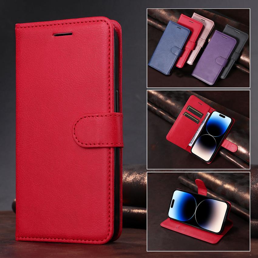 Pure Color Wallet Flip Leather Case For iPhone 14 13 12 11 Pro Max Mini XS XR X 7 8 6 6S Plus SE 2020 2022 5 5S Phone Book Cover