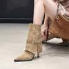 Suede High Heels Women Ankle Boots 2025 Winter Fad Pointed Toe Shoes Designer Dress Pumps Elegant Buckle New Short Botas Mujer