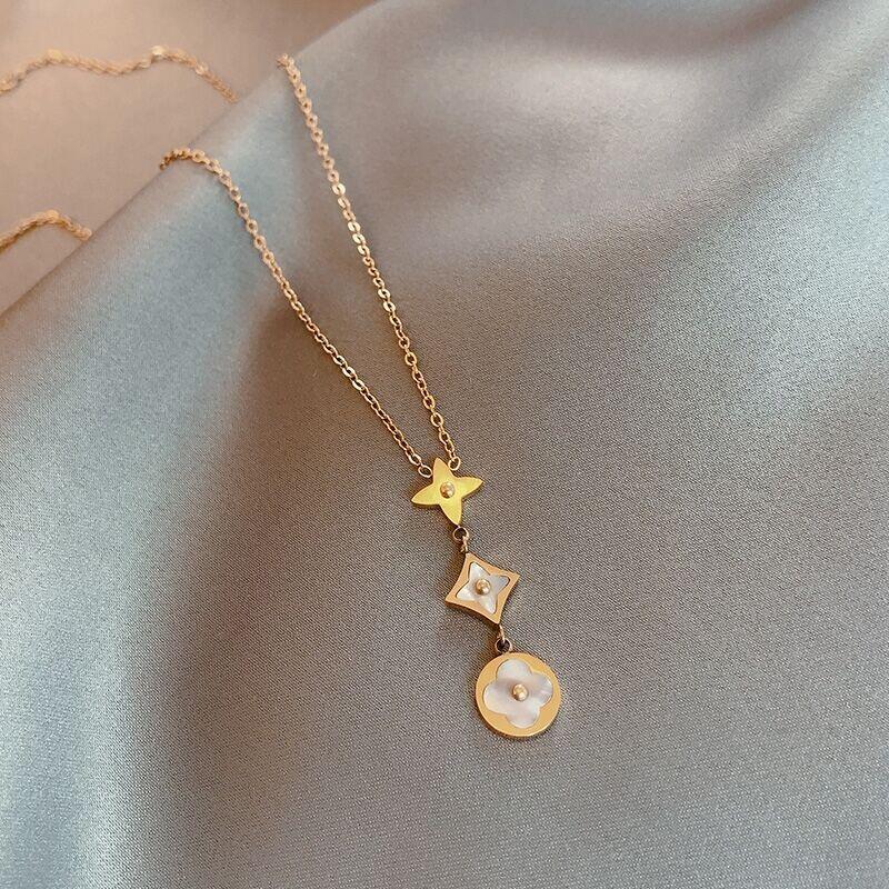 

Женское ожерелье-подвеска из титановой стали в виде четырехлистного клевера one size