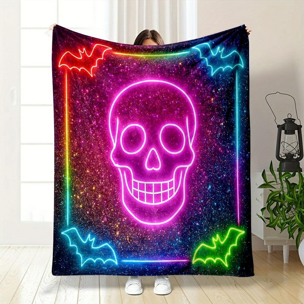 Neon Skull and Bats Design print blanket soft and cozy perfect for the living room bed sofa or a nap,gift