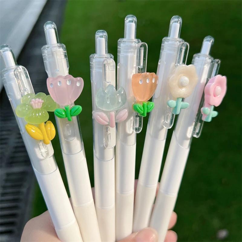 Charming Mini Flower Gel Pens Black Ink Neutral Pens Kawaii Korean Stationery Kids Gifts Writing Tools School Office Supplies
