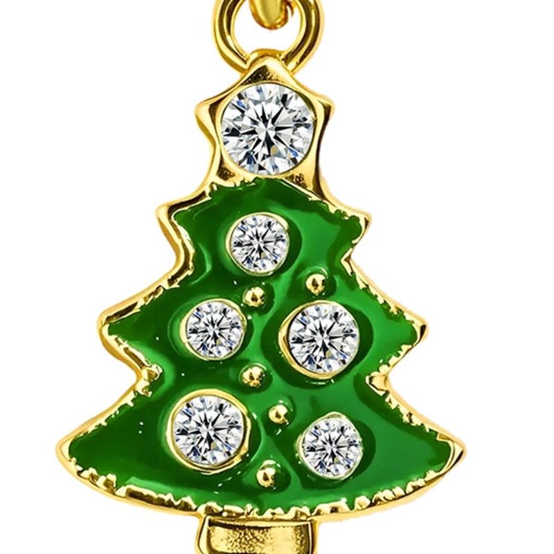 Colar Festivo de Cobre com Pedras Strass Sino de Veado Ornamento Pingente de Festa de Natal Corrente para Presentear
