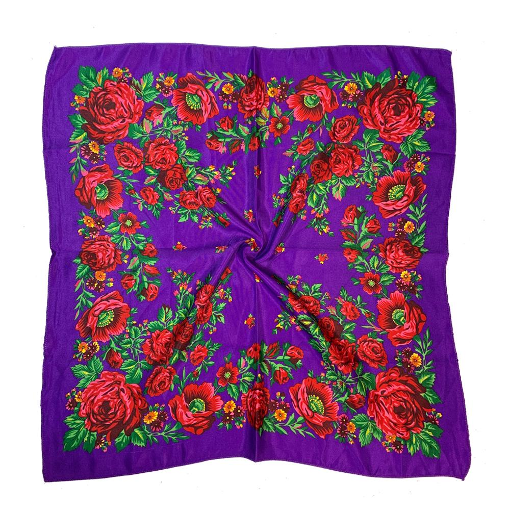New Babushka Boho Square Bandana Women Head Wraps 70x70cm Muslim Shawl Floral Printed Russian Scarf