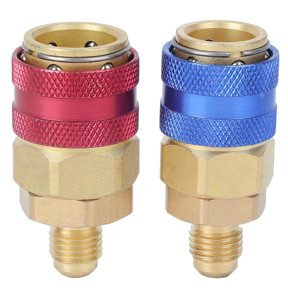 Air Conditioning Quick Coupler Connector Brass Adapters for R134A High Low Red Blue Side