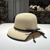 Rear Split Ponytail French Elegant Sunshade Straw Hat Women's Summer Vacation Sun Protection Basin Hat Beach Sun Hat