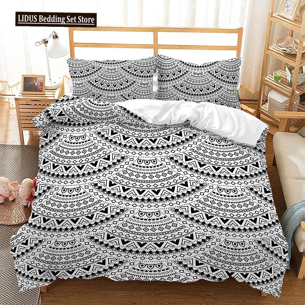 

Bohemian Duvet Cover Set 3 Pieces Trellis Striped Ethnic Boho Vintage Quilt King Queen For Boy Girls Teens Polyester Bedding Set EU single(135x200cm)