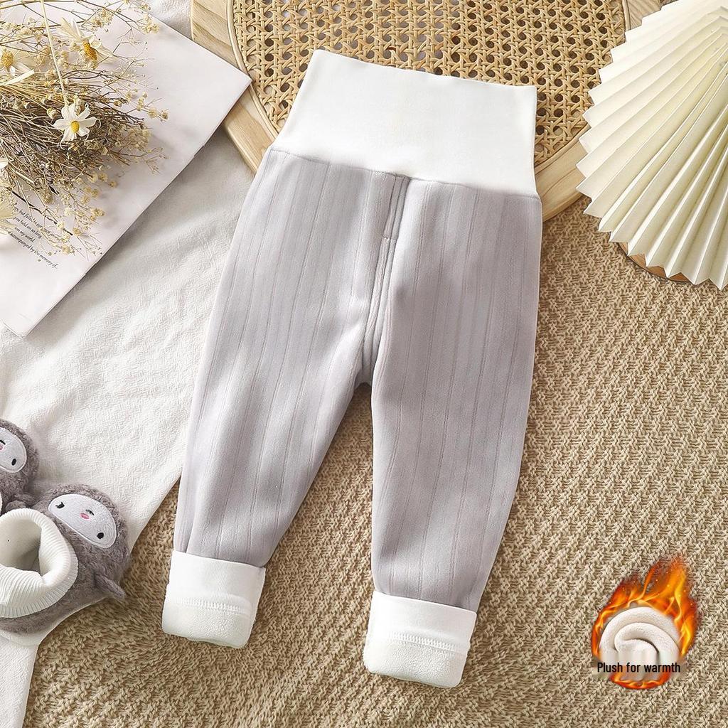 Kids' Fleece-Lined High-Waisted Pants: Warm Autumn/Winter Pajamas for Boys & Girls