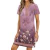 Women's Casual V-neck Short Sleeve Split Hem Vintage Printed Dress