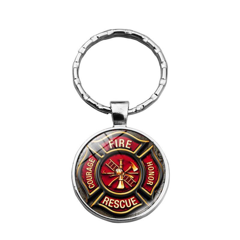 Sleek Rescue Firefighter Emblem Keychain Gemstone Zinc Alloy Key Ring For Men And Women