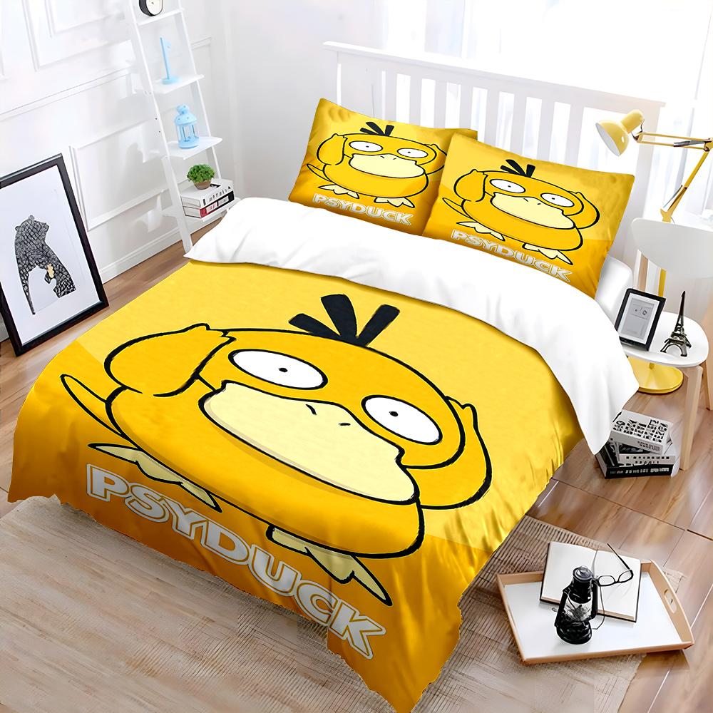 Free Shipping! Cute P-Psyduck Theme Bedding Set 3 Pieces Quilt Cover Pillowcase  Us Twin Adult Bed Cover Bedroom Set Kids Gift