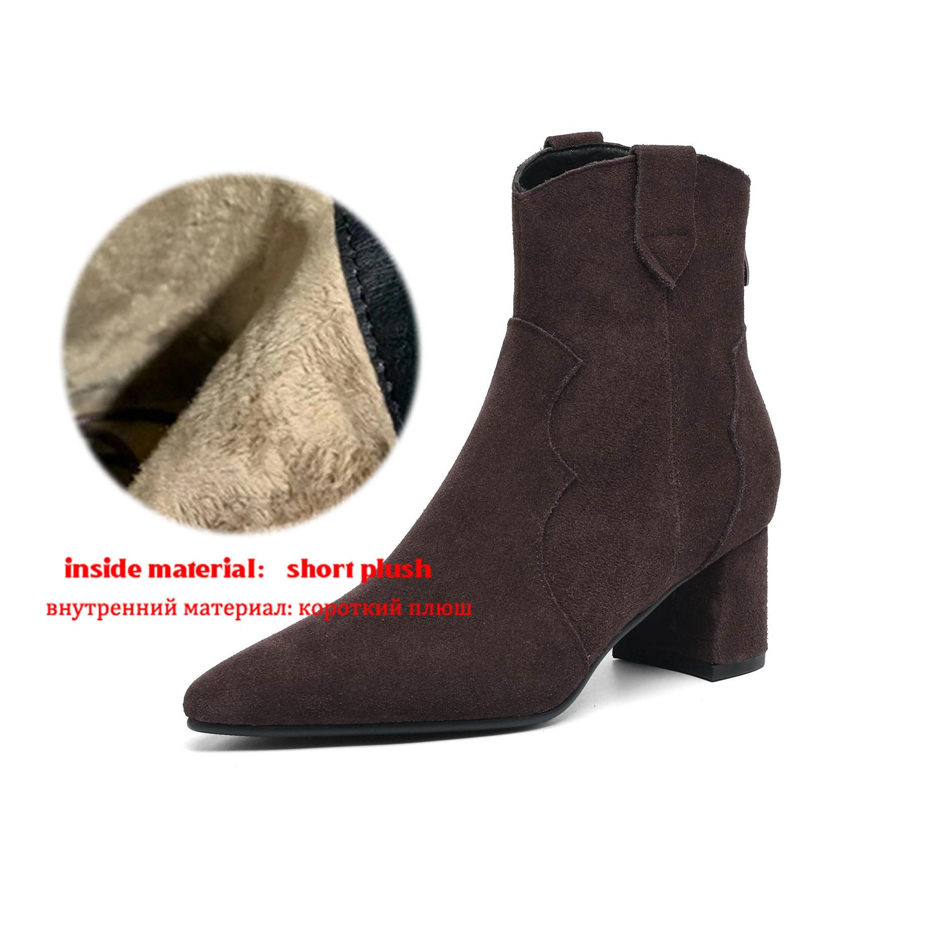 

Krazing Pot Cow Suede Nubuck Pointed Toe Thick Heels Chelsea Boots Size 43 Zip Beauty Lady Women Ankle Boots 43