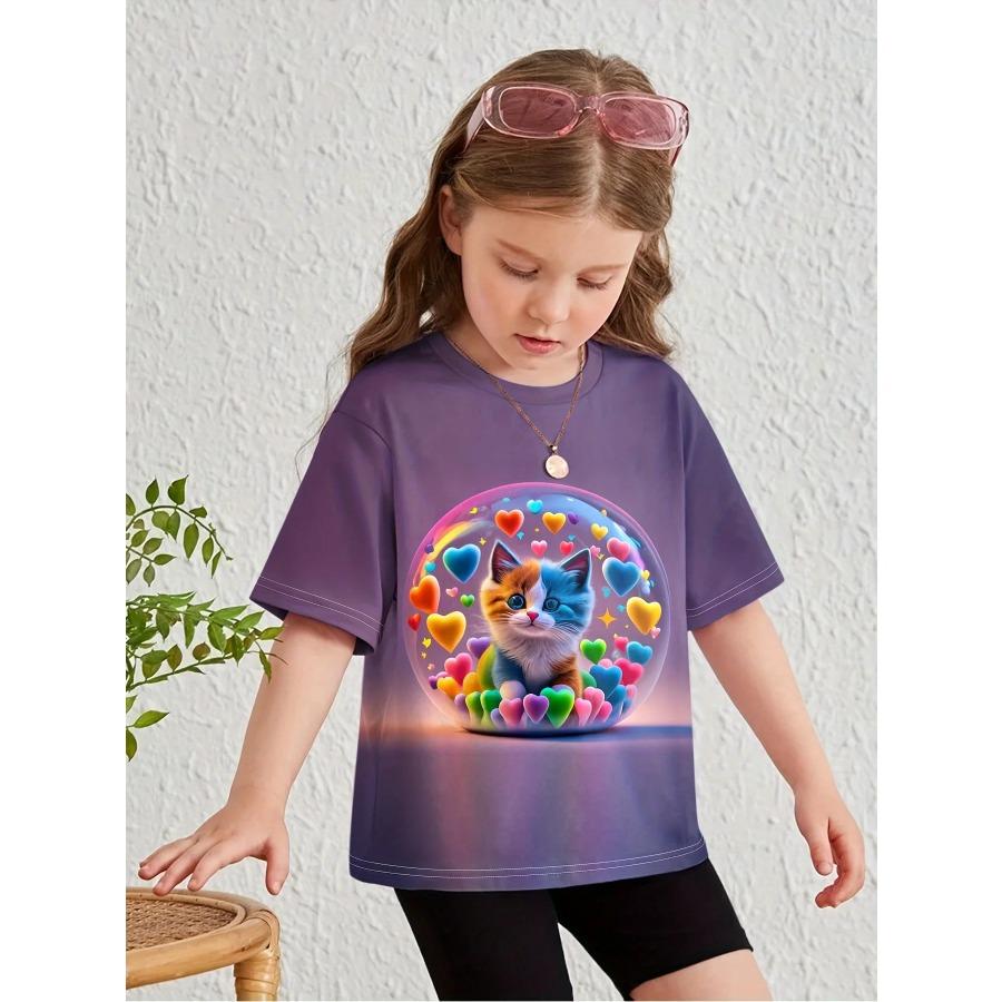 Childrens Clothing Girl Clothes Short Sleeve Girl T-Shirt Cartoon Animals Print Casual O-Neck Girl Top Tee Kids Summer Clothes